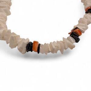 VINTAGE Puka Shell Coconut Necklace Square White Brown Boho Surfer Style Choker
